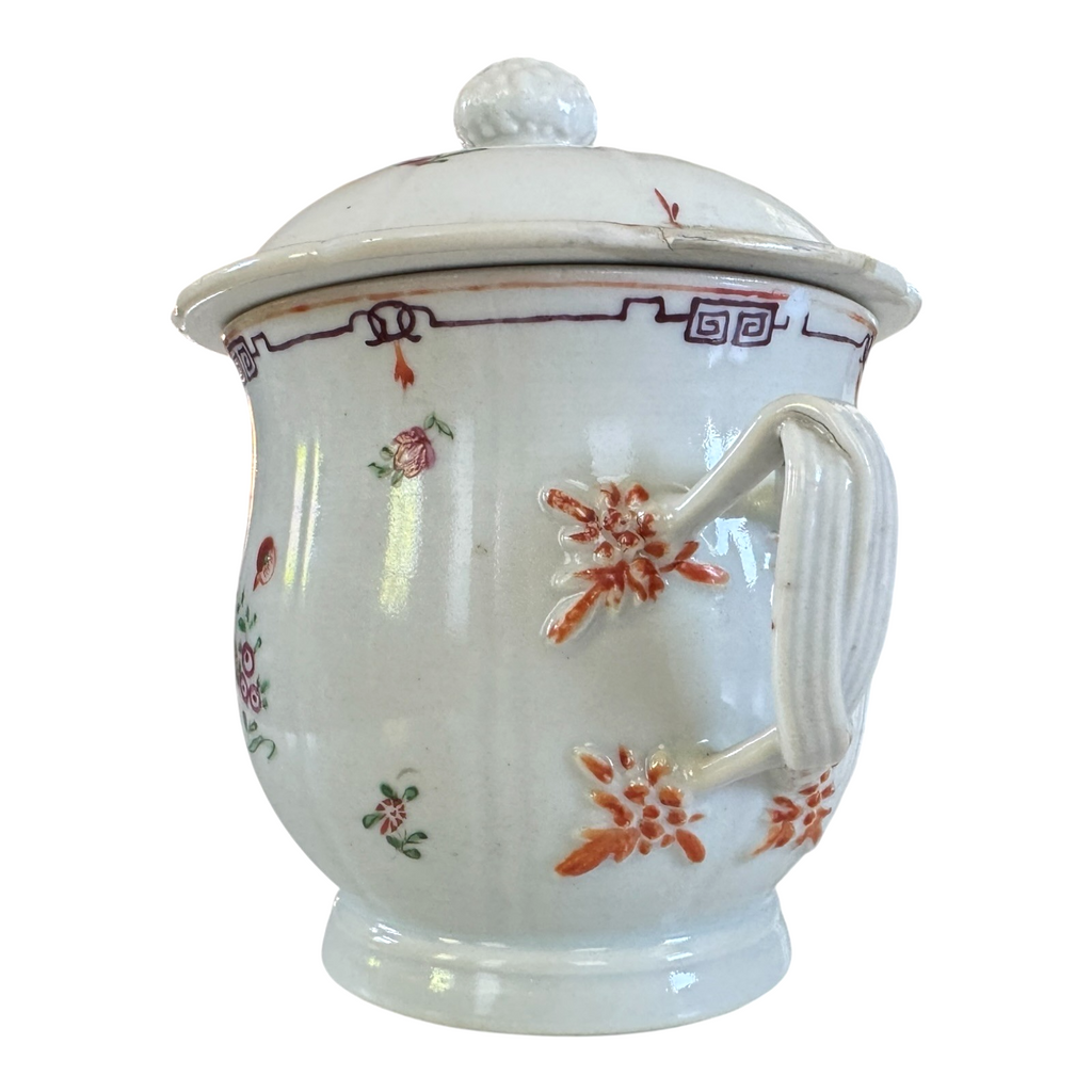 Antique Chinese Export Porcelain Decorative Floral Covered Jar with Berry Finial