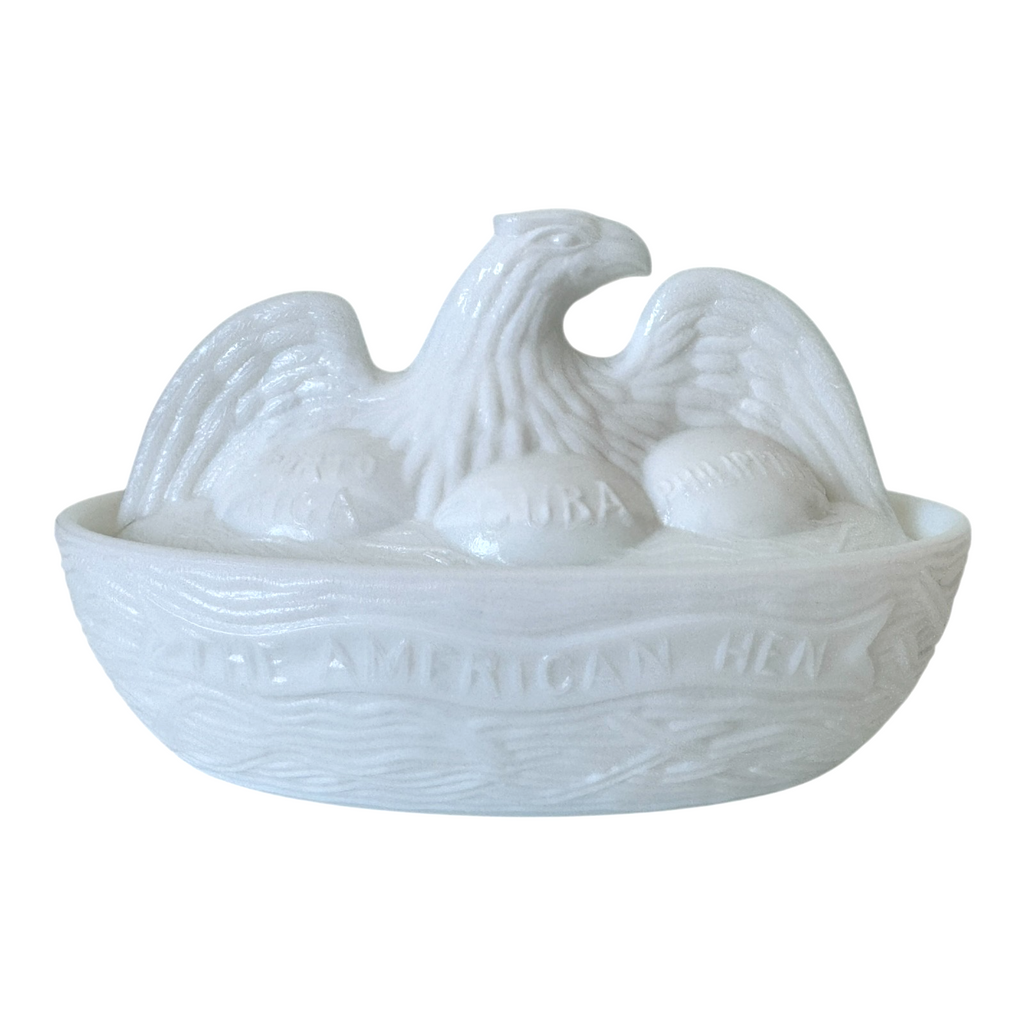 Vintage American Hen Milk Glass Covered Dish or Trinket Box