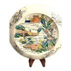 Antique Meji Period Japanese Polychrome Plate with Cherry Blossoms Mt. Fuji