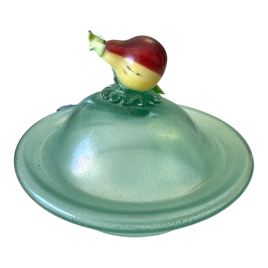 Antique Bohemian Opaline Art Glass Lidded Jar with Fruit Finial — Attr. Kralik