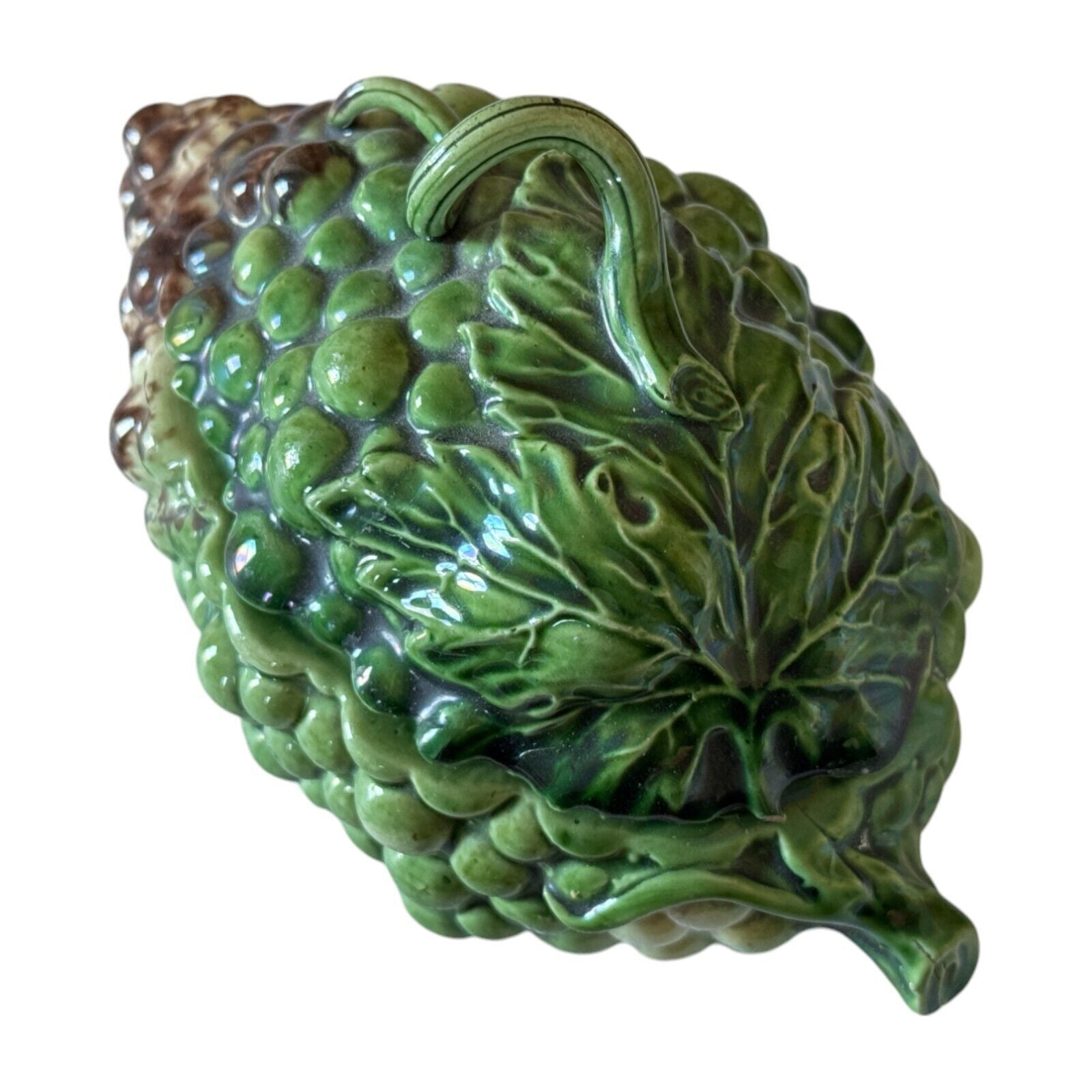 Antique Wedgwood Majolica Pottery Green Grape Cluster Covered Tureen Dish
