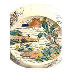 Antique Meji Period Japanese Polychrome Plate with Cherry Blossoms Mt. Fuji
