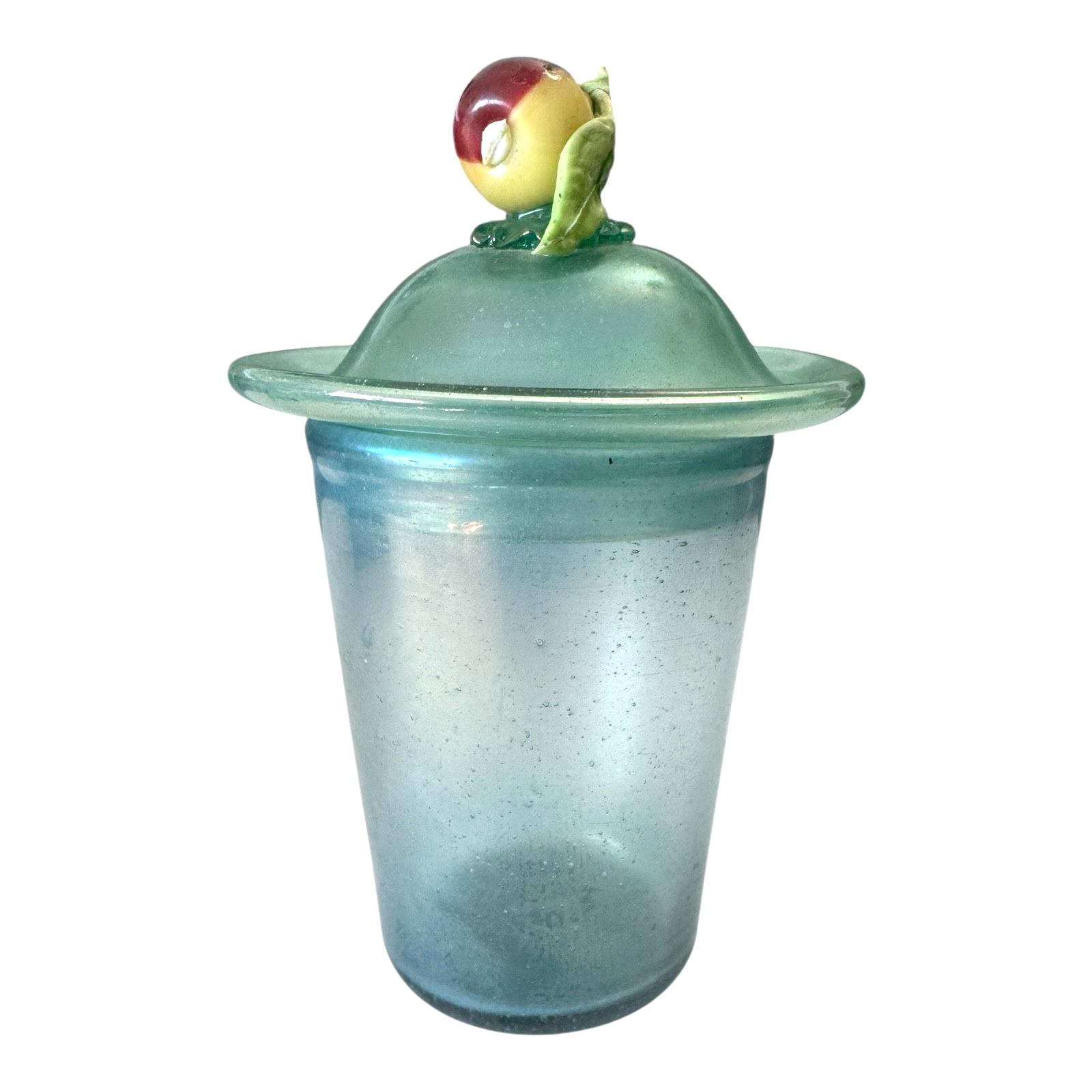 Antique Bohemian Opaline Art Glass Lidded Jar with Fruit Finial — Attr. Kralik