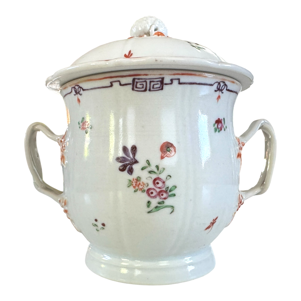 Antique Chinese Export Porcelain Decorative Floral Covered Jar with Berry Finial