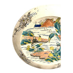 Antique Meji Period Japanese Polychrome Plate with Cherry Blossoms Mt. Fuji