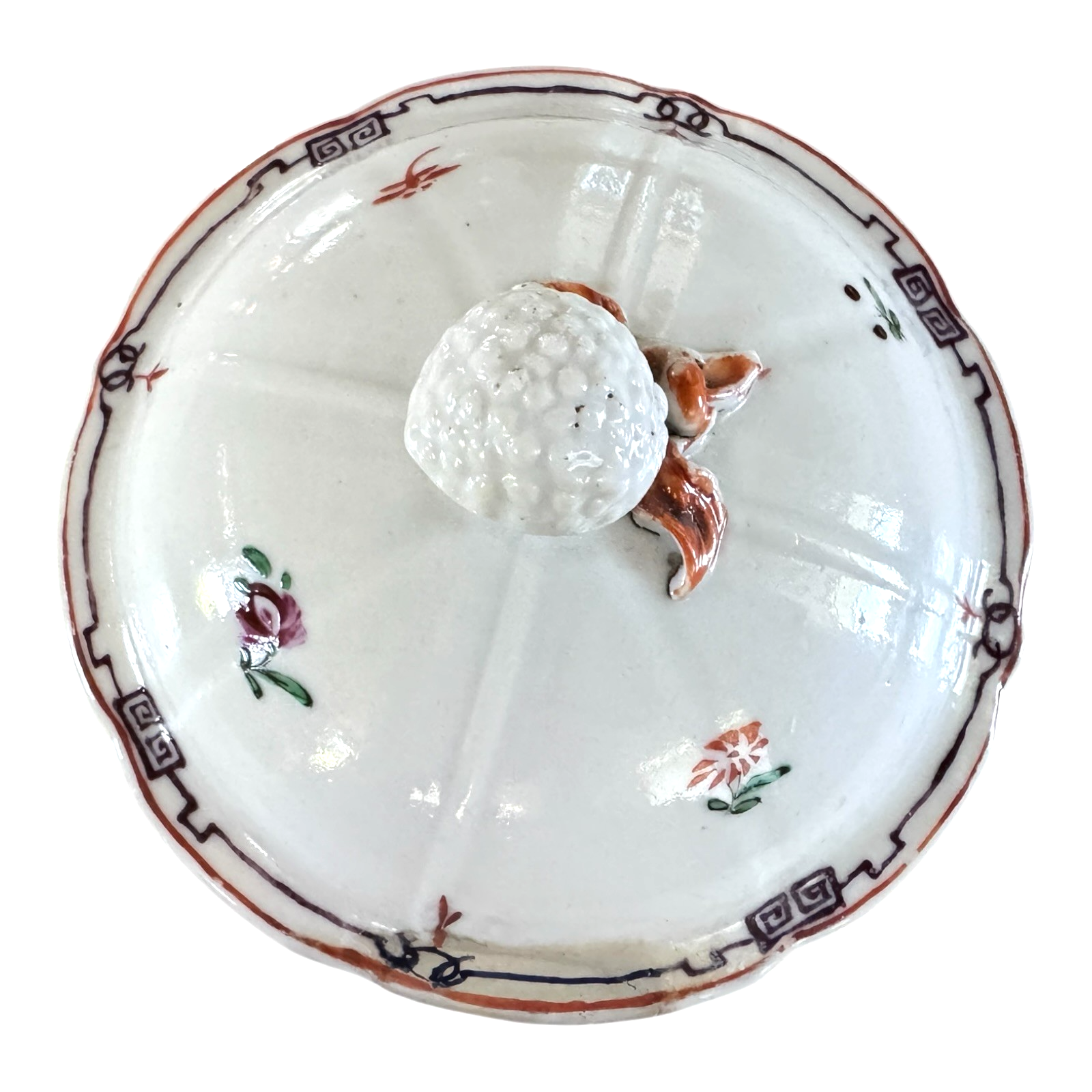 Antique Chinese Export Porcelain Decorative Floral Covered Jar with Berry Finial