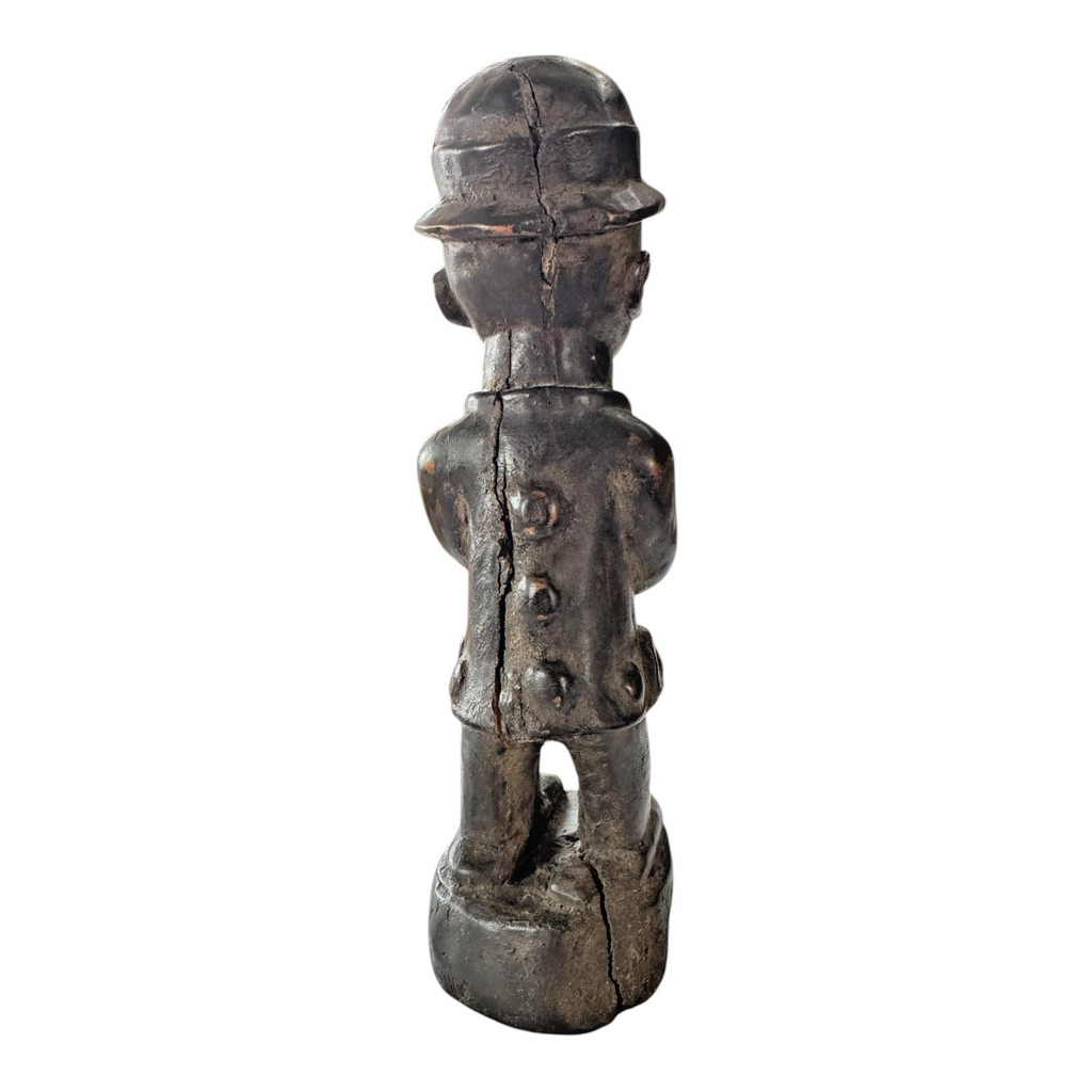 Antique Baule Folk Art Wood Carved Figure - Ivory Coast Colonial Era African Art