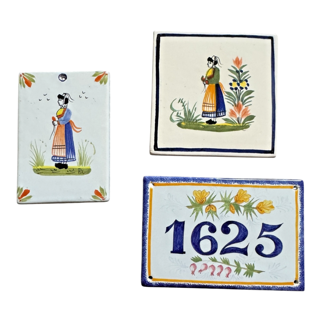 Vintage Quimper Faience Breton Tiles - Wall Plaque, House Number & Calendar Lot
