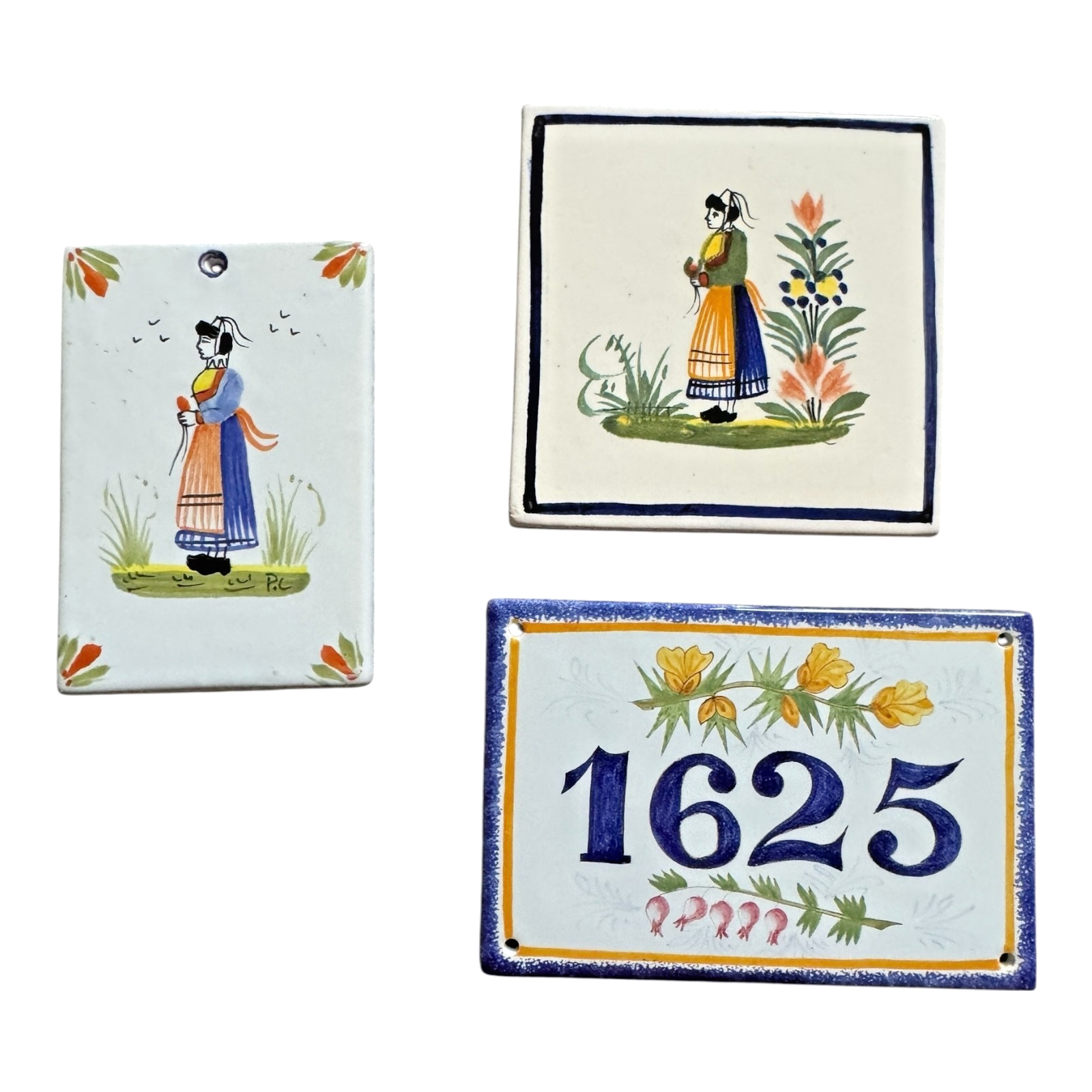 Vintage Quimper Faience Breton Tiles - Wall Plaque, House Number & Calendar Lot