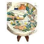 Antique Meji Period Japanese Polychrome Plate with Cherry Blossoms Mt. Fuji