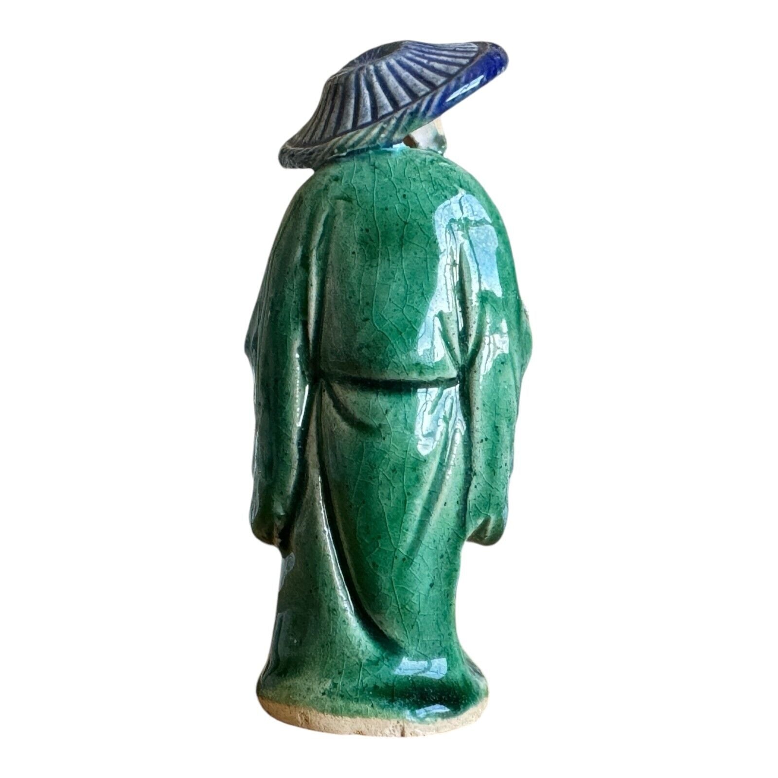 Antique Chinese Export Green Glazed Pottery Fisherman Mudman Figure