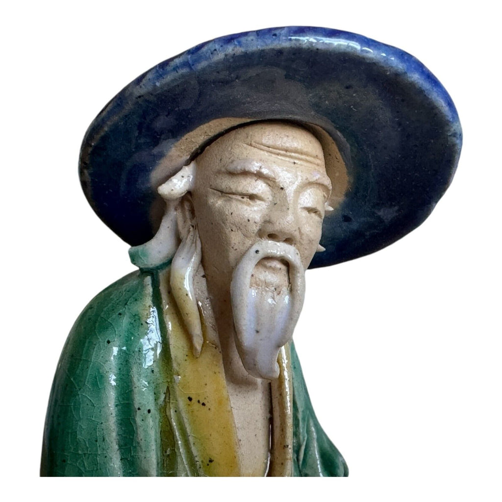 Antique Chinese Export Green Glazed Pottery Fisherman Mudman Figure
