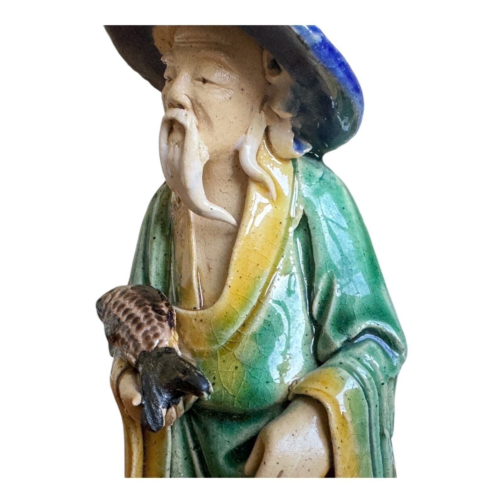 Antique Chinese Export Green Glazed Pottery Fisherman Mudman Figure
