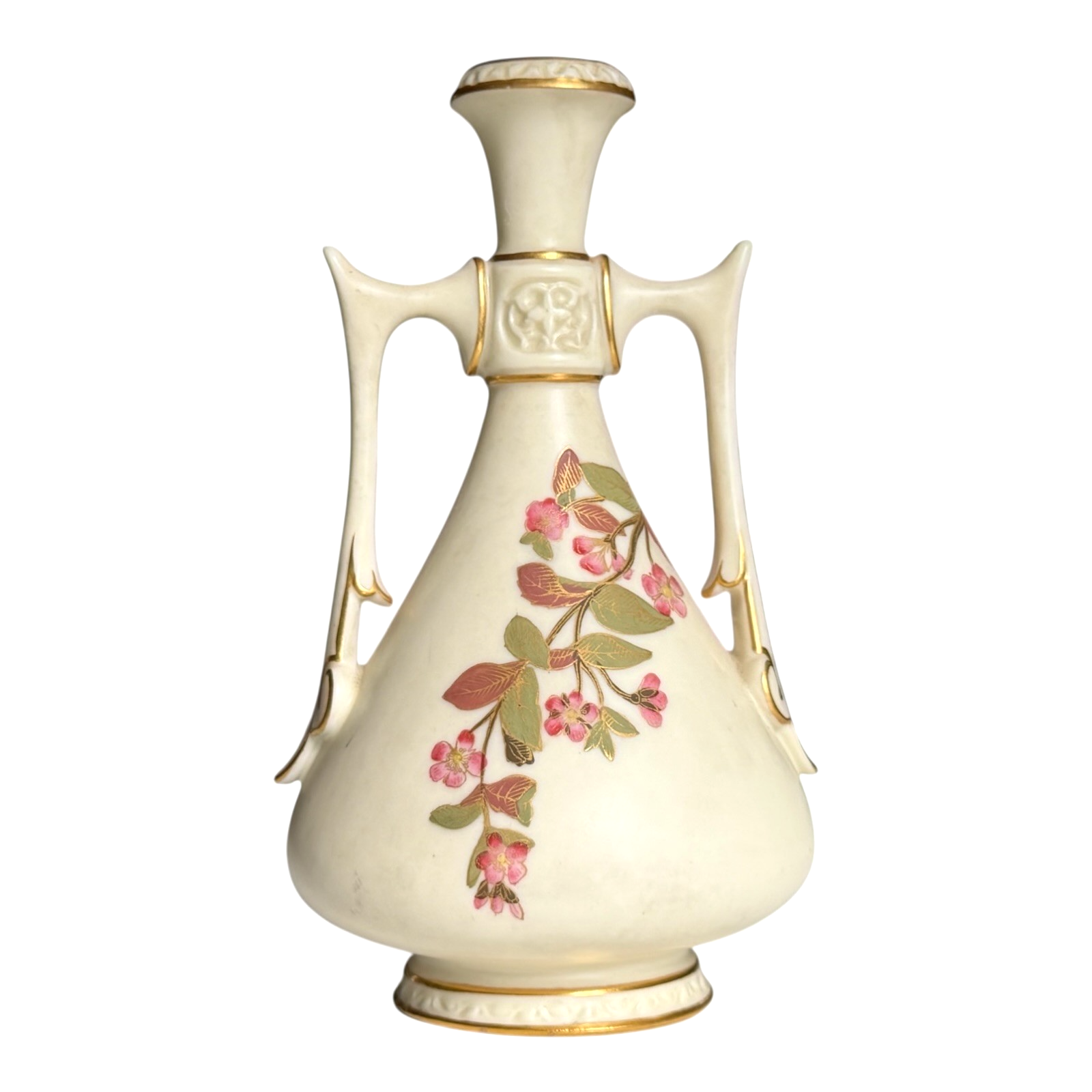 Antique Royal Worcester Art Nouveau Double Handled Floral Vase