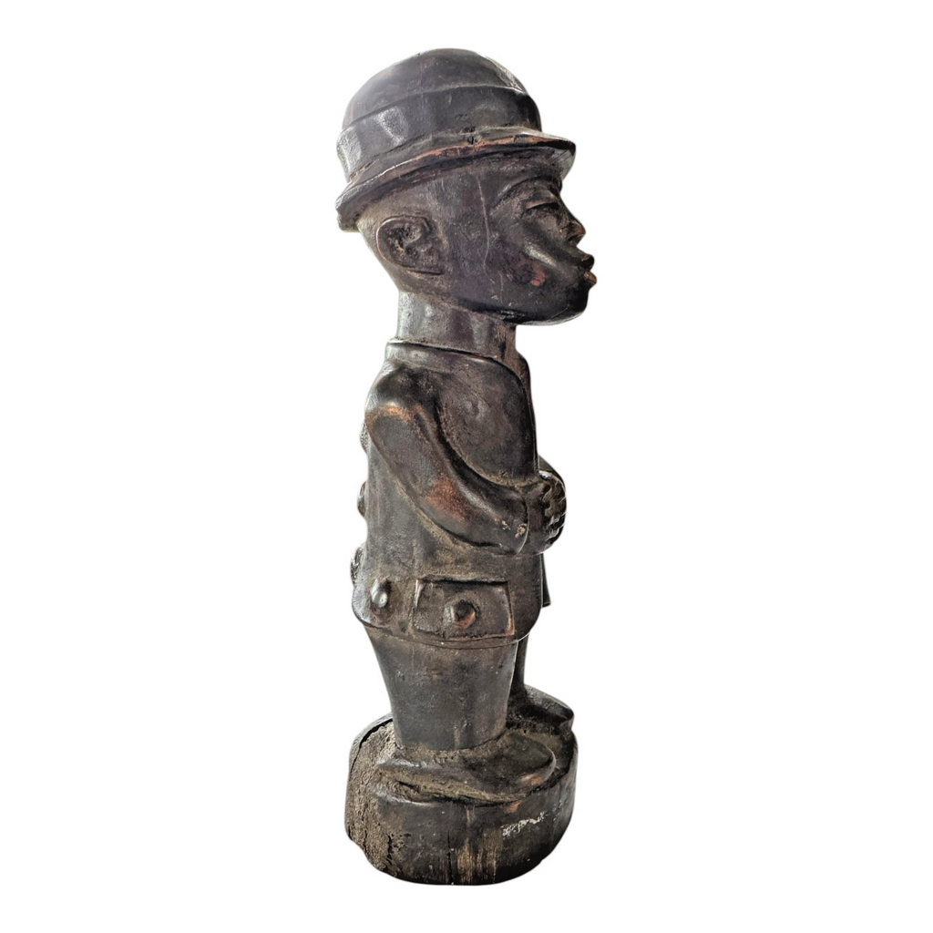 Antique Baule Folk Art Wood Carved Figure - Ivory Coast Colonial Era African Art