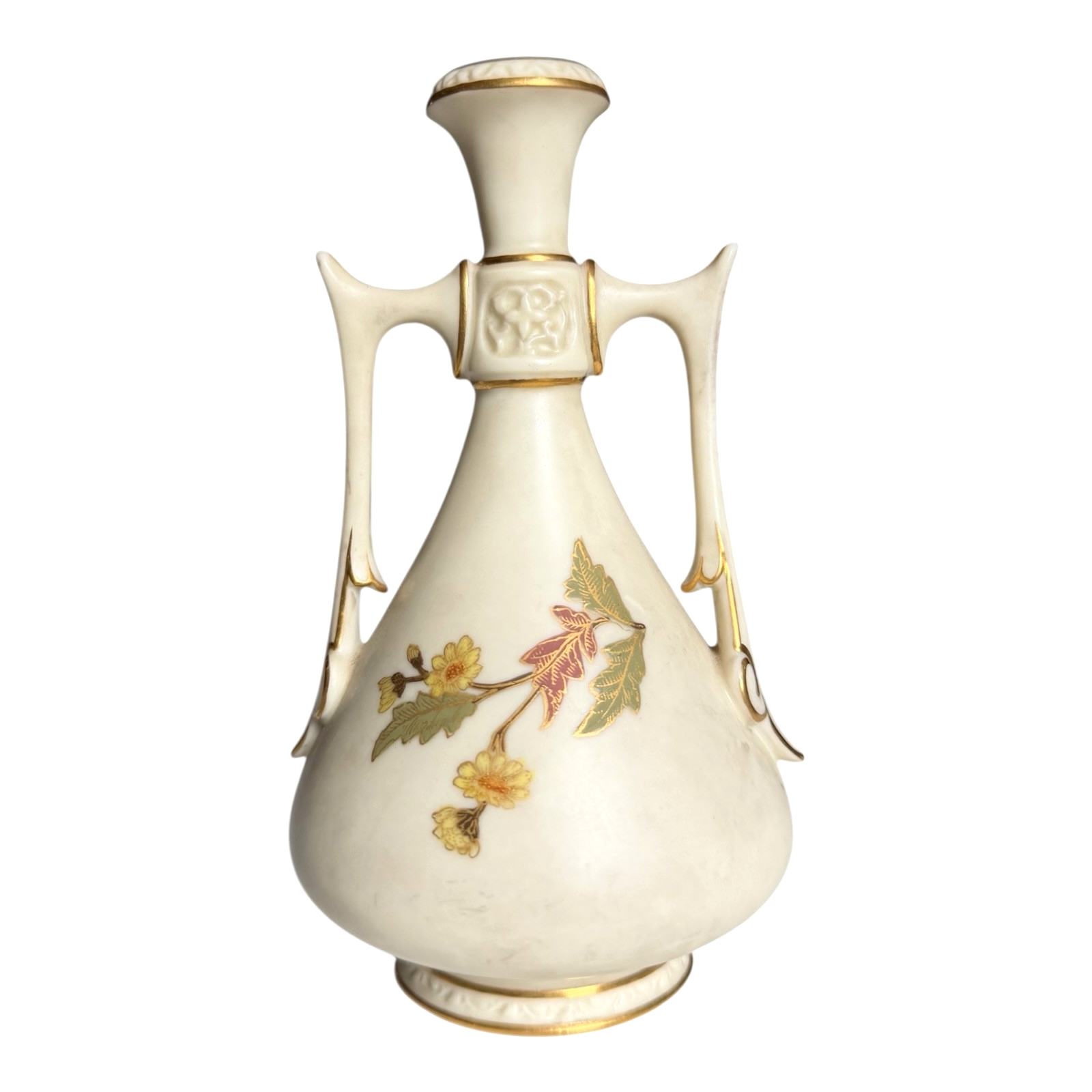 Antique Royal Worcester Art Nouveau Double Handled Floral Vase