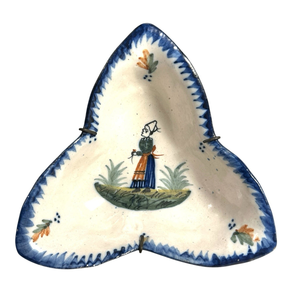 Antique Quimper France Pottery Breton Woamn Petit Breton Wall Hanging Dish