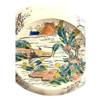 Antique Meji Period Japanese Polychrome Plate with Cherry Blossoms Mt. Fuji