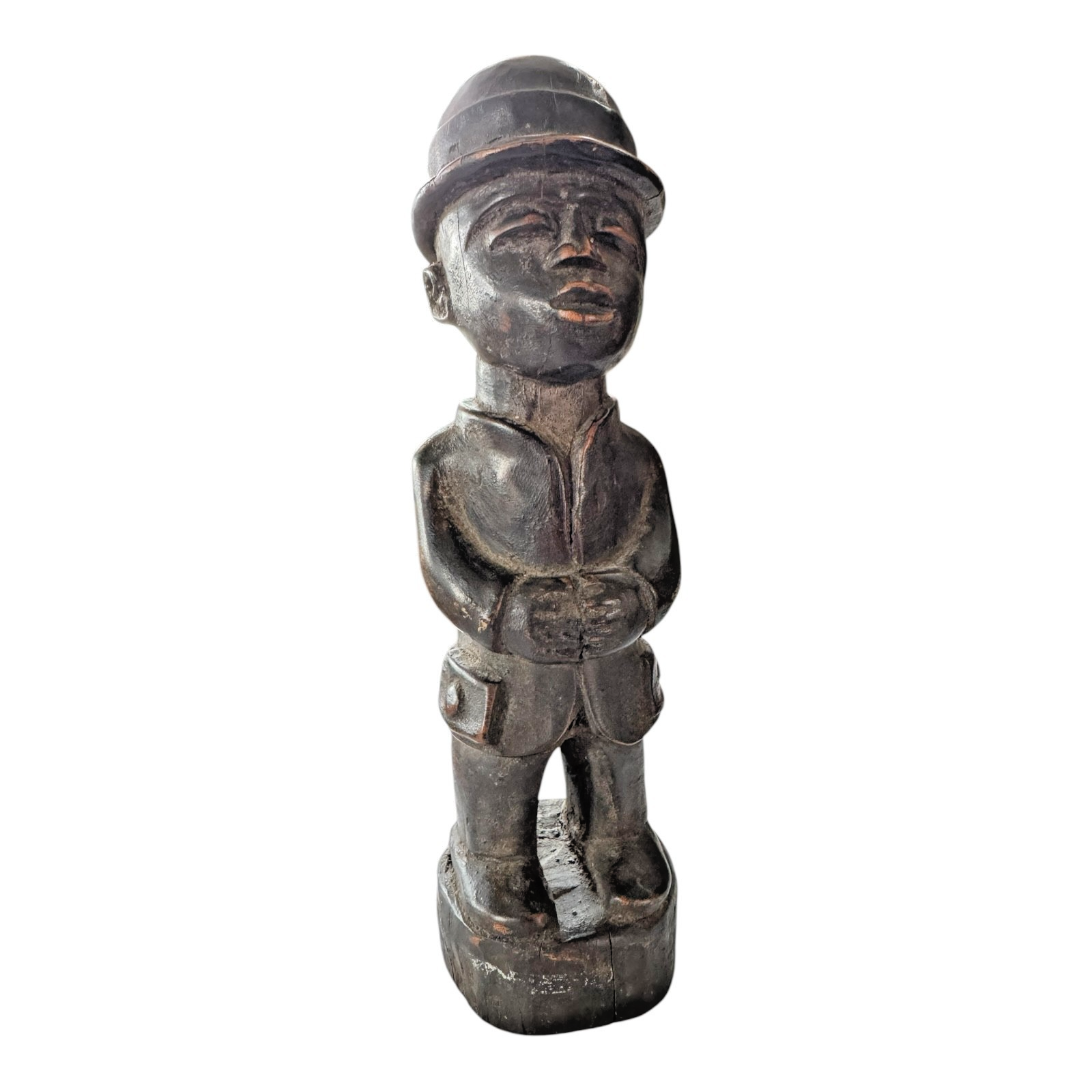 Antique Baule Folk Art Wood Carved Figure - Ivory Coast Colonial Era African Art