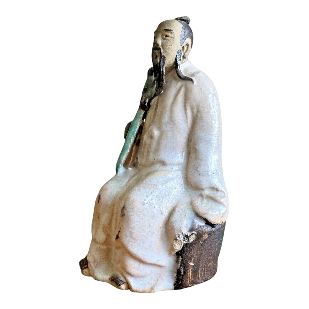 Antique Chinese Export Mudman Scholar Figurine - Seated with Sword