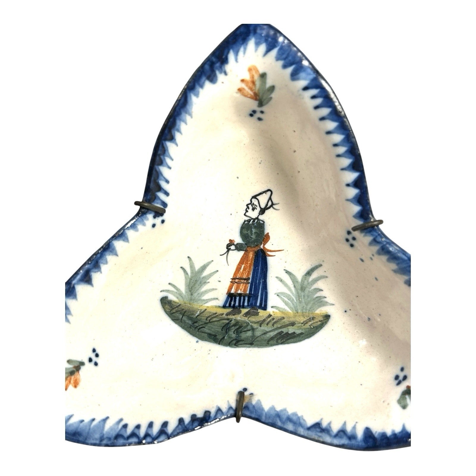 Antique Quimper France Pottery Breton Woamn Petit Breton Wall Hanging Dish