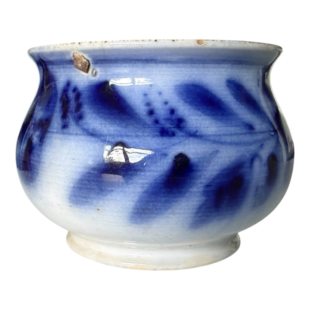 Antique Flow Blue Pottery Hand Painted Floral Jardiniere Cache Pot Bowl