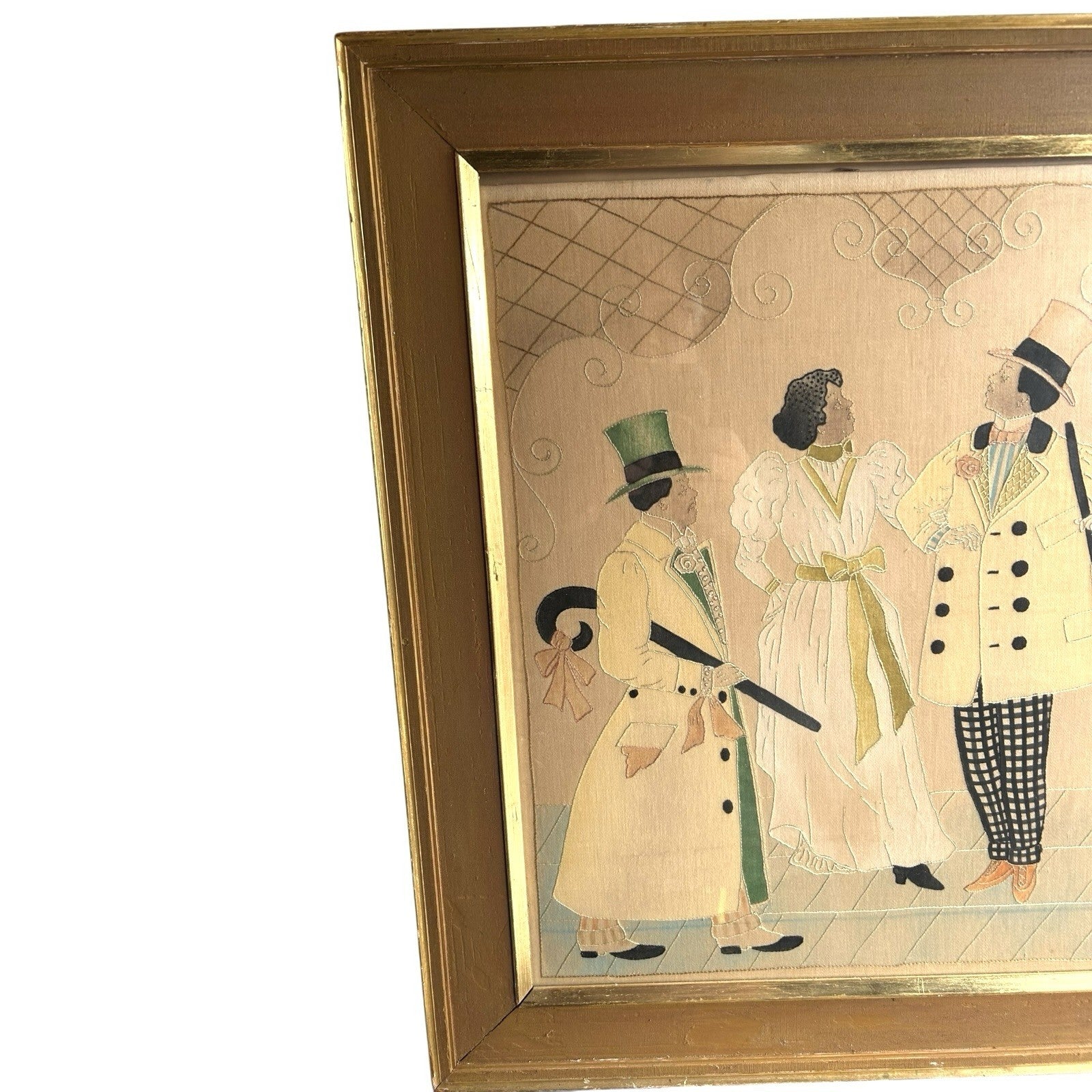 Antique African American Needlework Textile Cloth Picture