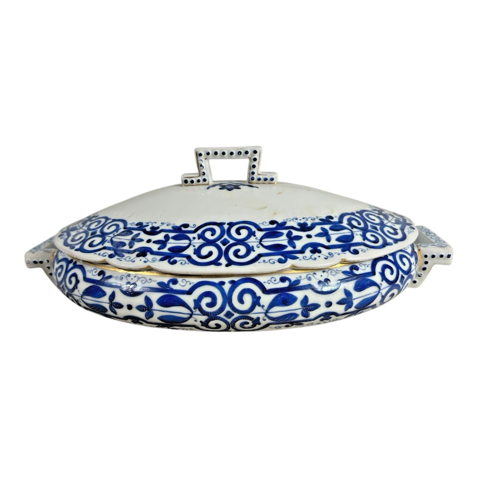 Antique Royal Vienna Porcelain Blue & White Covered Tureen - Beehive Mark