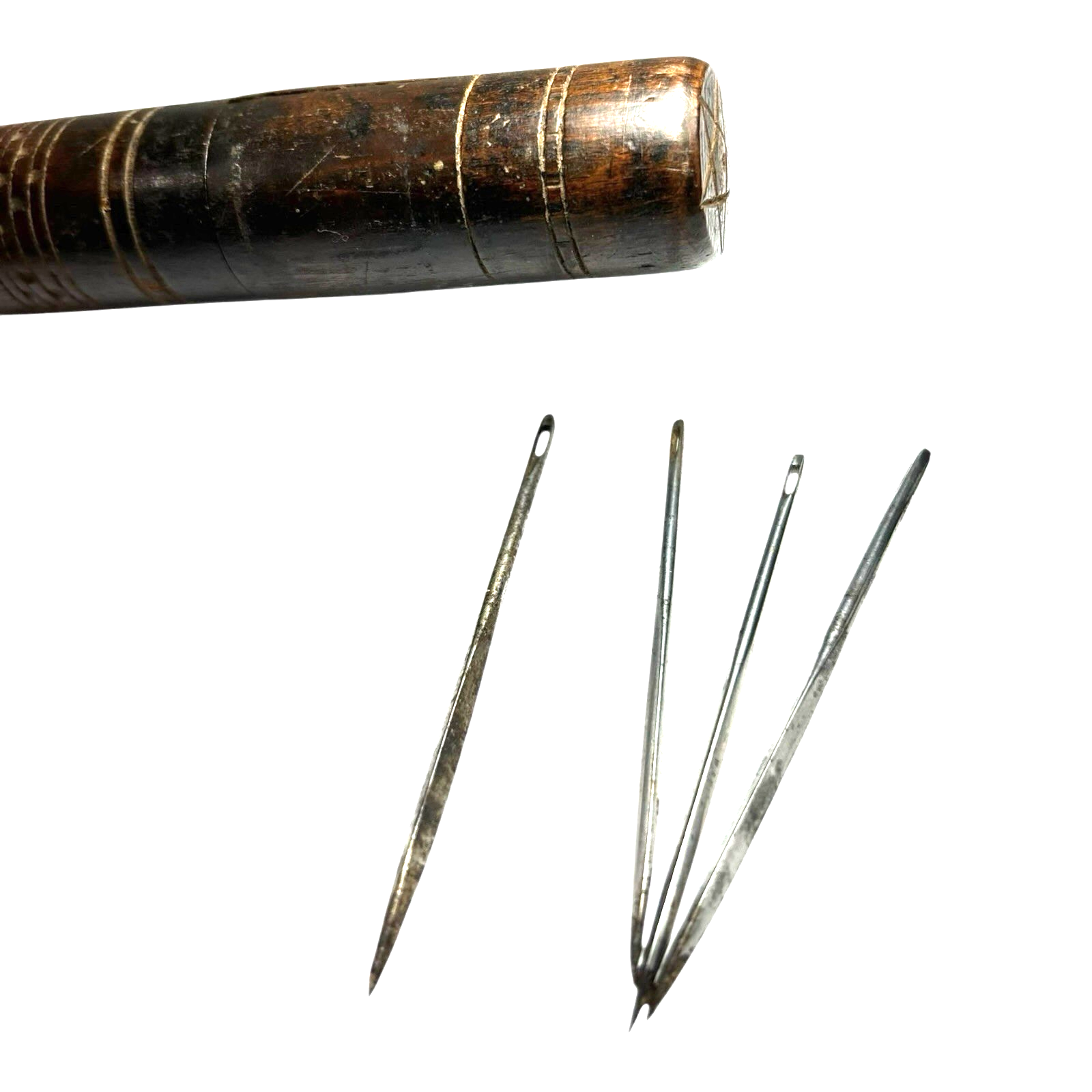 Antique Sailmaker Needles (4) and Hand Carved Case