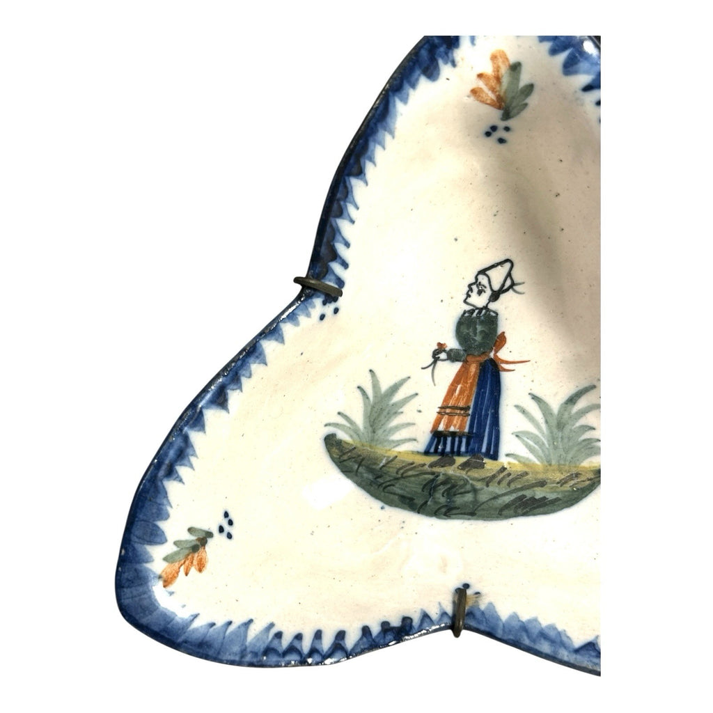 Antique Quimper France Pottery Breton Woamn Petit Breton Wall Hanging Dish