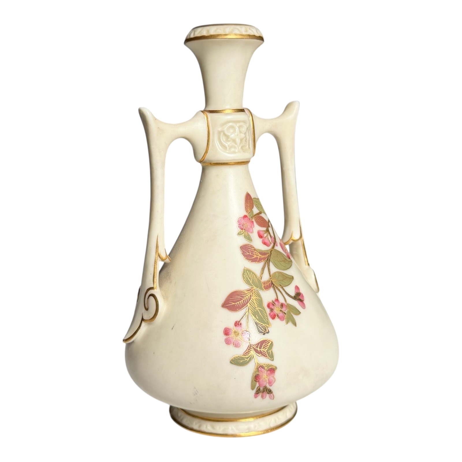 Antique Royal Worcester Art Nouveau Double Handled Floral Vase