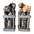 Antique Chinese Hand Carved Soapstone Seal Stamps Figure Pair - Animal Finials