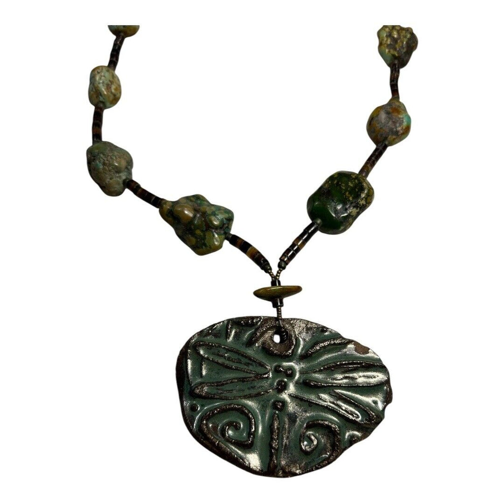 Vintage Native American Turquoise & Stone Necklace with Butterfly Pendant