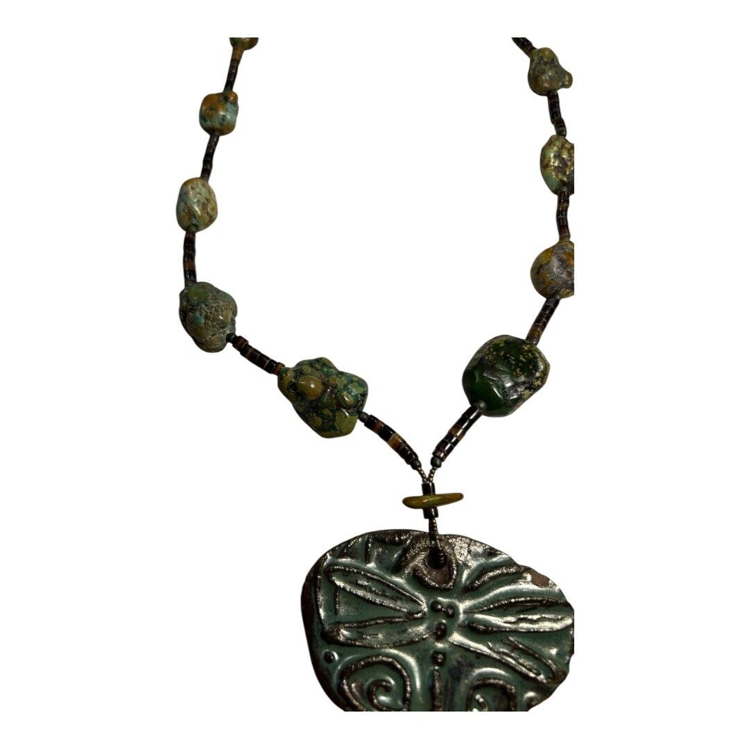 Vintage Native American Turquoise & Stone Necklace with Butterfly Pendant