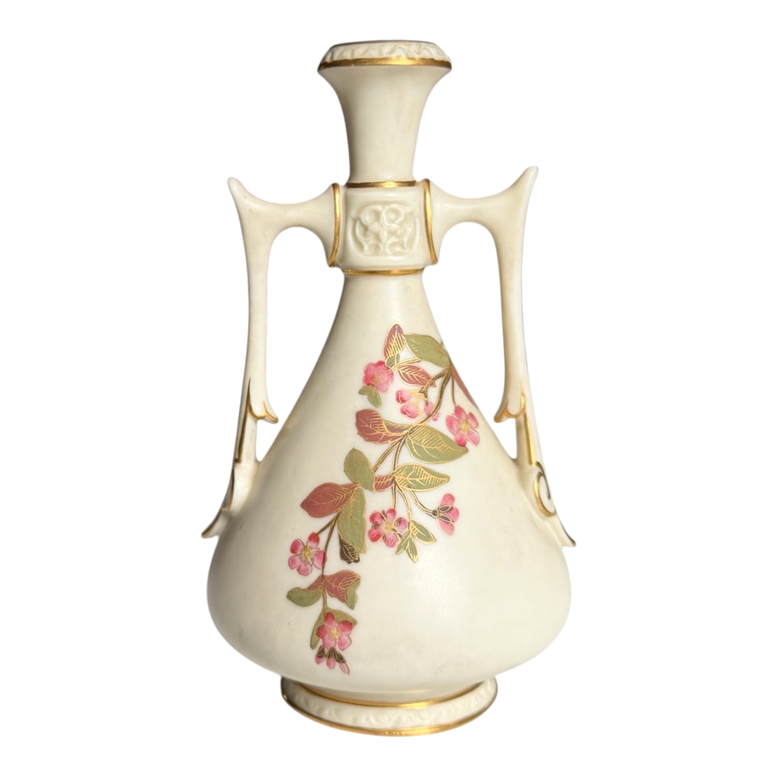 Antique Royal Worcester Art Nouveau Double Handled Floral Vase