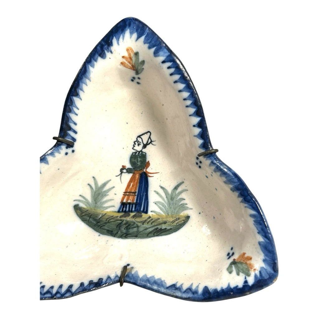 Antique Quimper France Pottery Breton Woamn Petit Breton Wall Hanging Dish