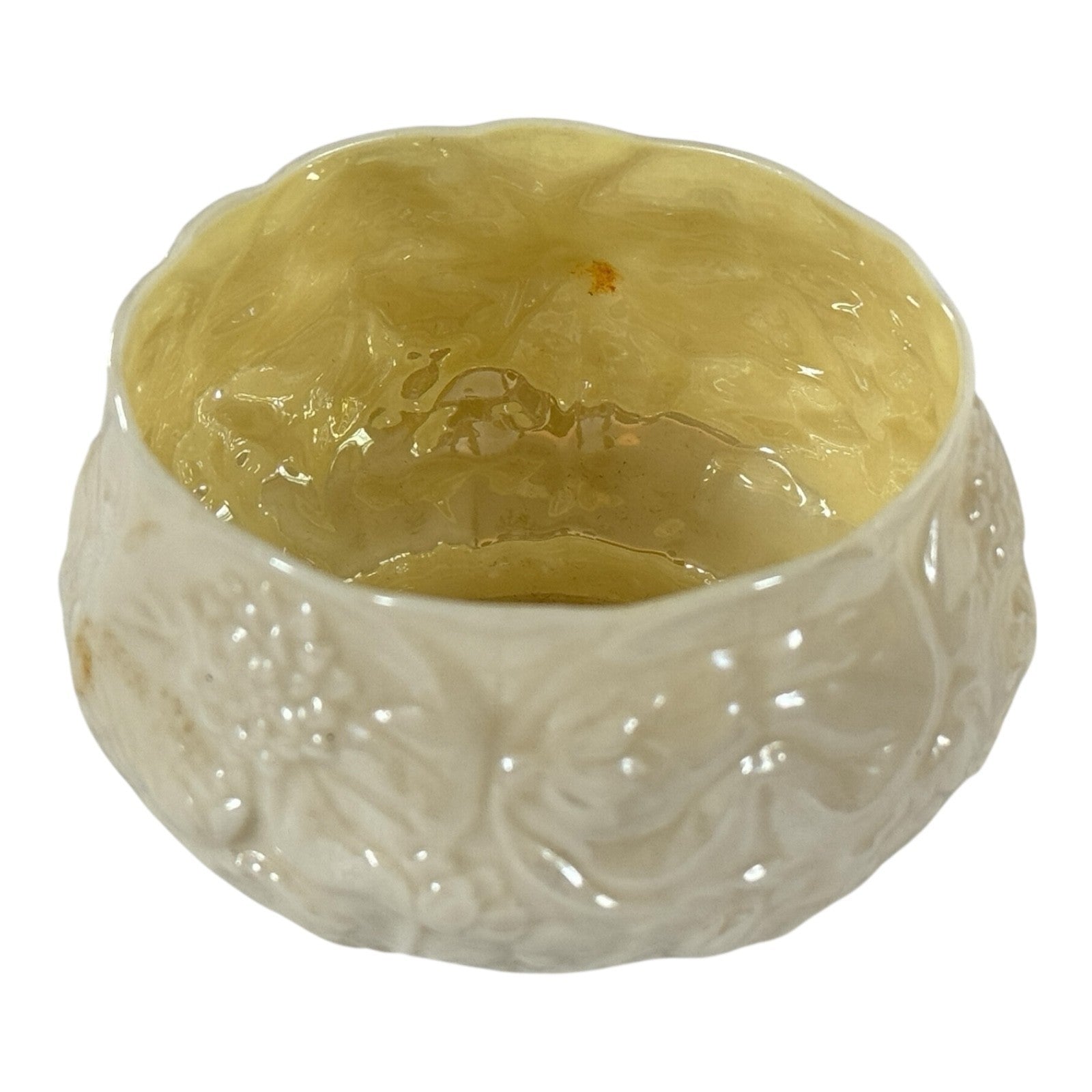 Vintage Belleek Ireland Small Lotus Water Lily Relief Porcelain Bowl, Black Mark