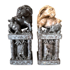 Antique Chinese Hand Carved Soapstone Seal Stamps Figure Pair - Animal Finials