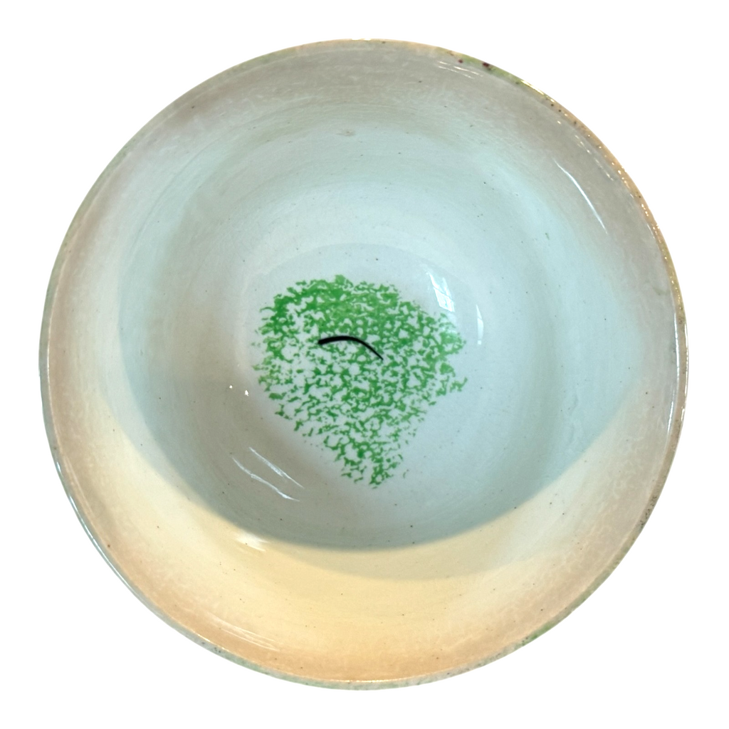 Antique Staffordshire Green Spatterware Spongeware Cup & Saucer - Peafowl Design