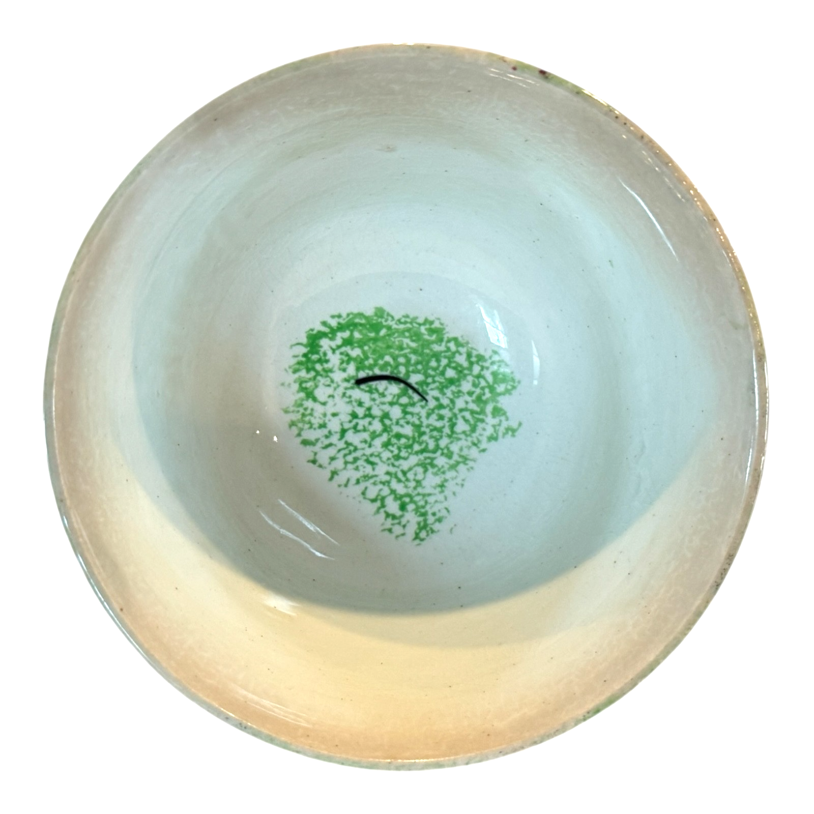 Antique Staffordshire Green Spatterware Spongeware Cup & Saucer - Peafowl Design