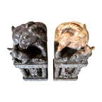 Antique Chinese Hand Carved Soapstone Seal Stamps Figure Pair - Animal Finials