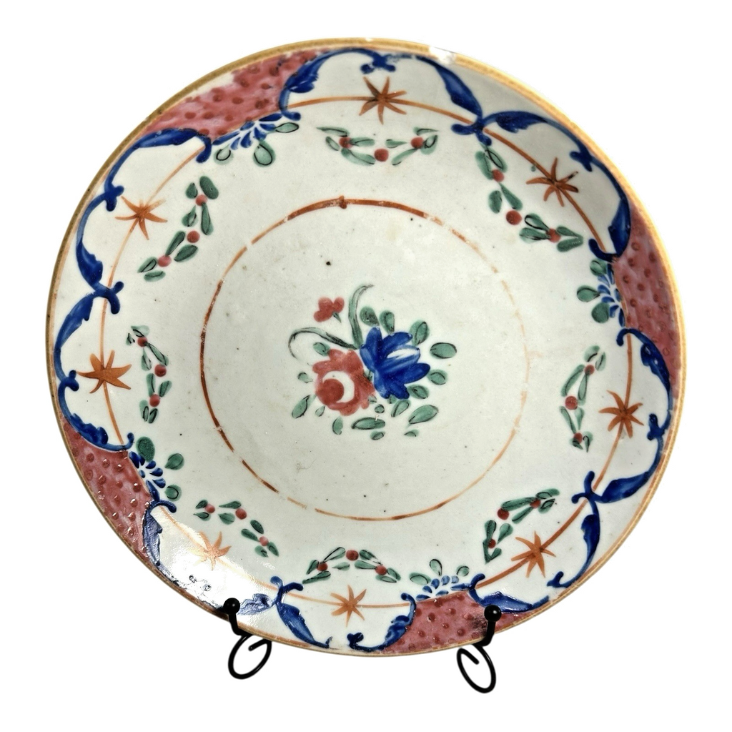 Antique Chinese Export Pink & Blue Famille Rose Bowl