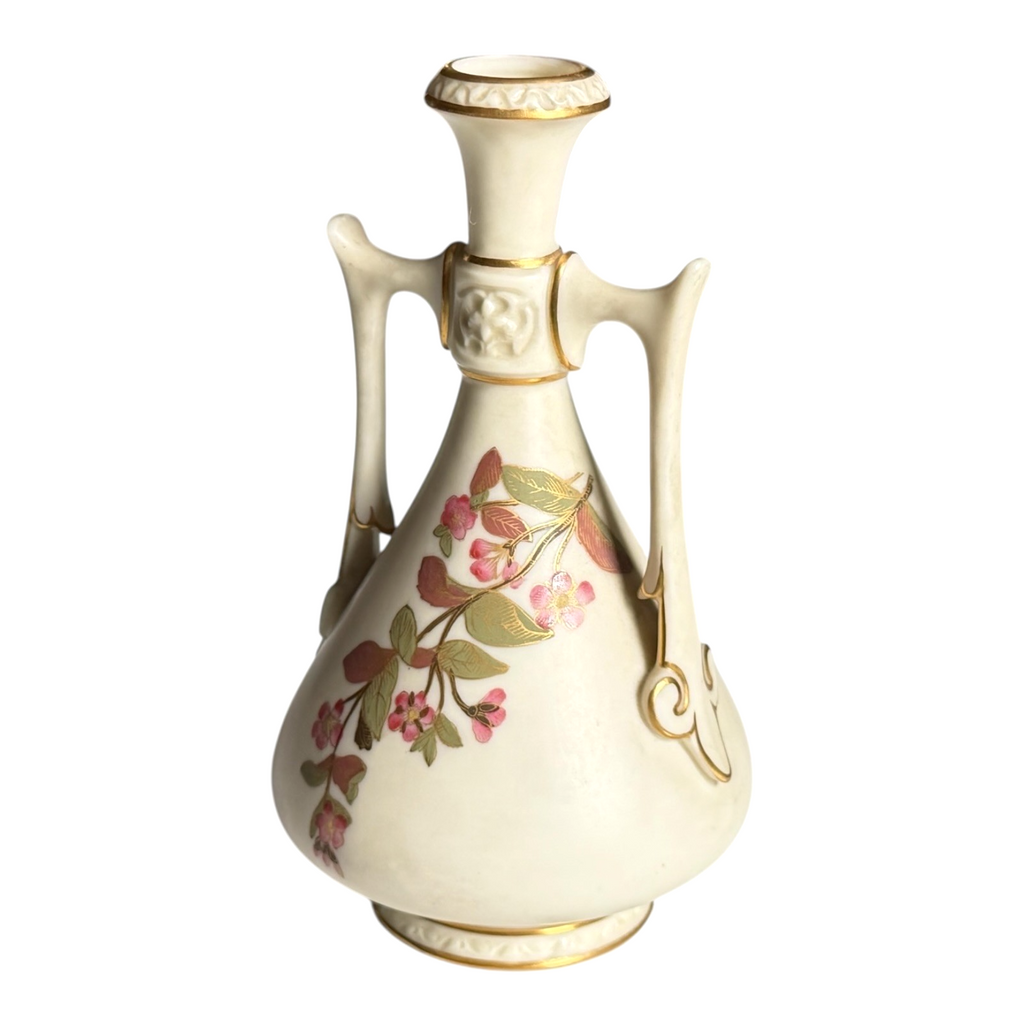 Antique Royal Worcester Art Nouveau Double Handled Floral Vase