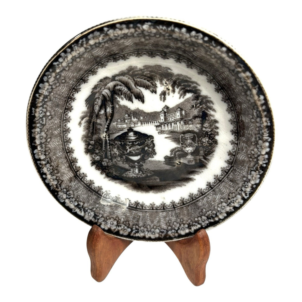 Antique Black Transferware Dish in Washington Vase Pattern Pearl Stoneware