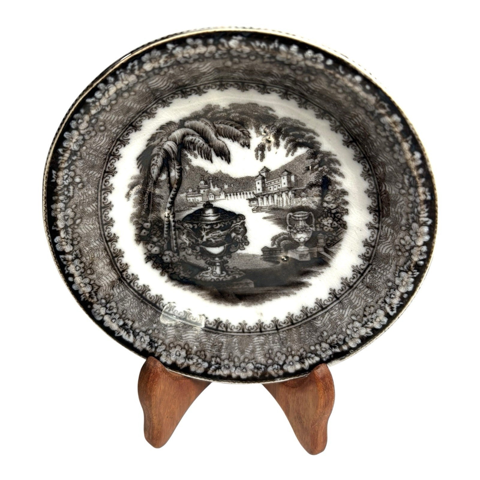 Antique Black Transferware Dish in Washington Vase Pattern Pearl Stoneware