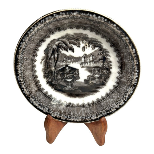 Antique Black Transferware Dish in Washington Vase Pattern Pearl Stoneware