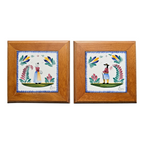 Vintage French Villeroy & Boch Breton Couple Folk Art Trivets - Framed Pair