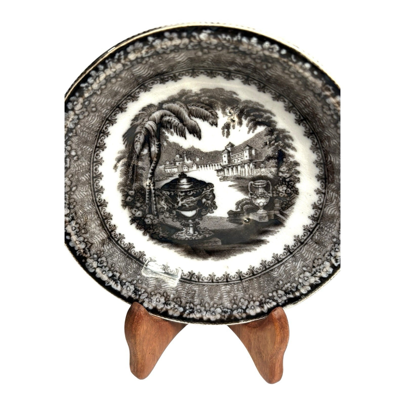 Antique Black Transferware Dish in Washington Vase Pattern Pearl Stoneware