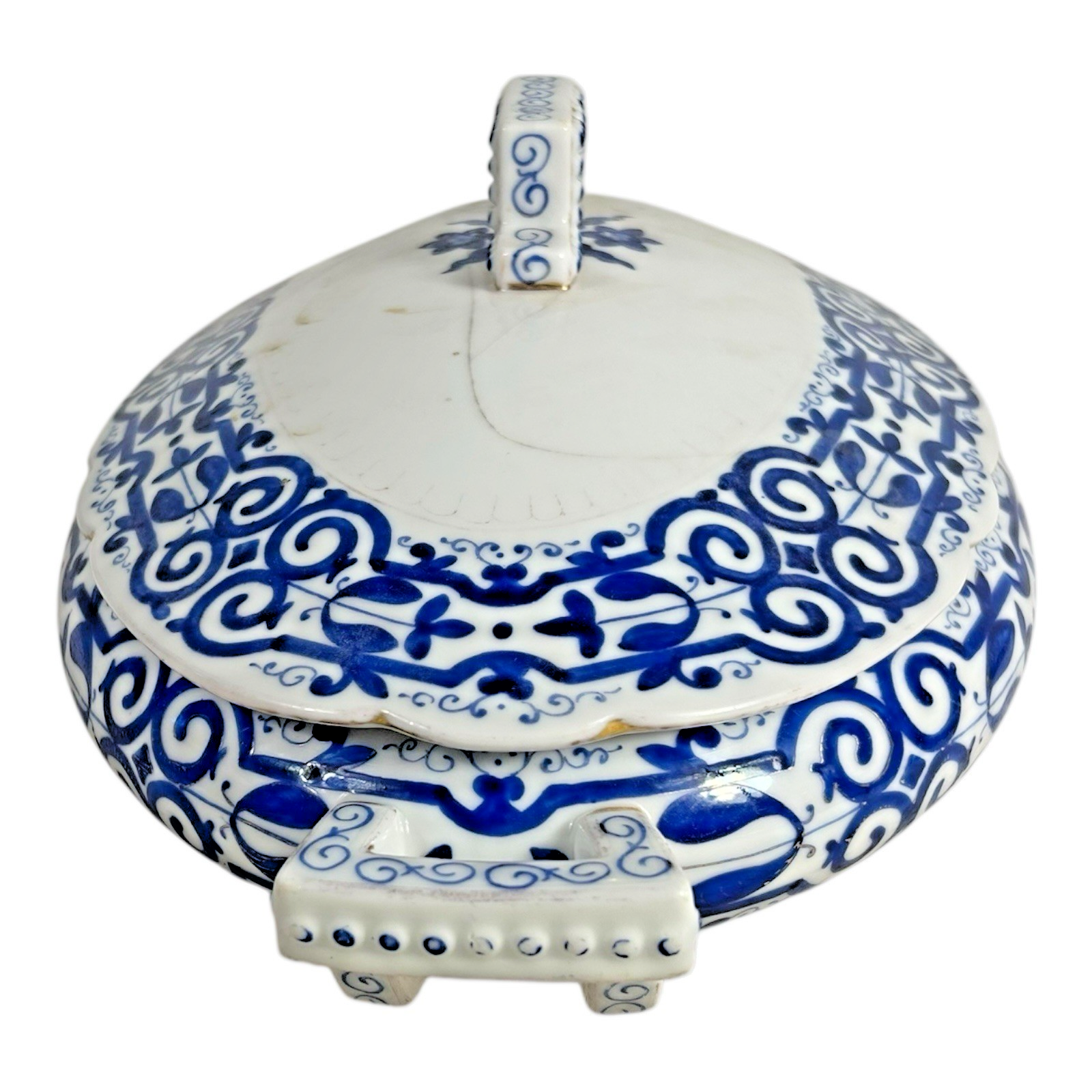 Antique Royal Vienna Porcelain Blue & White Covered Tureen - Beehive Mark