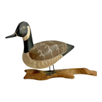 Vintage Folk Art Hand Carved Wooden Bird Sculpture Figurine on Wood Base